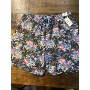 New Caribbean Roundtree Yorke Mens Swim Trunks Shorts 2XT Dark Blue Palm Print